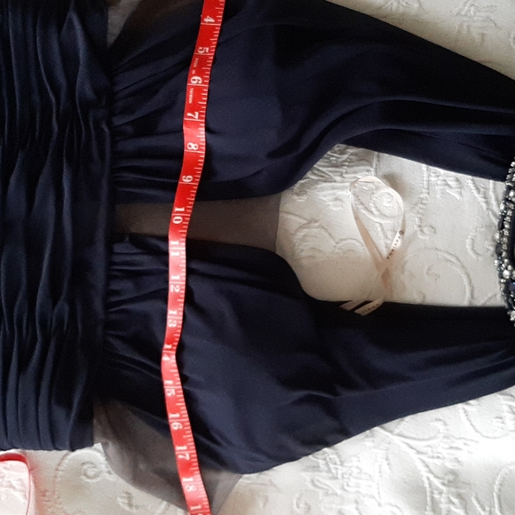 Faviana High-neck Halter Rhinestone Navy Evening Gown - Picture 9 of 14